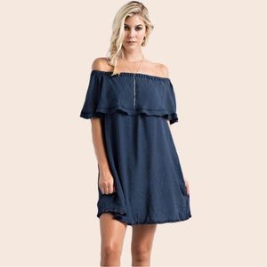 🎉HP🎉 Navy Off The Shoulder Cotton Mini Dress